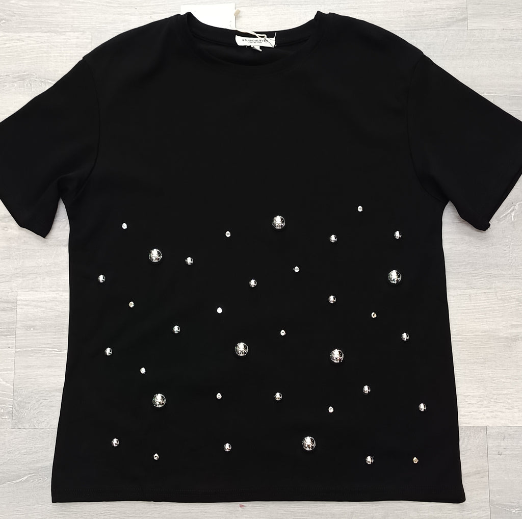 Camiseta oversize detalle bolas plateadas